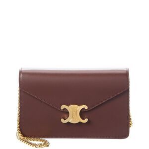 Celine Triomphe Leather Wallet On Chain, Brown